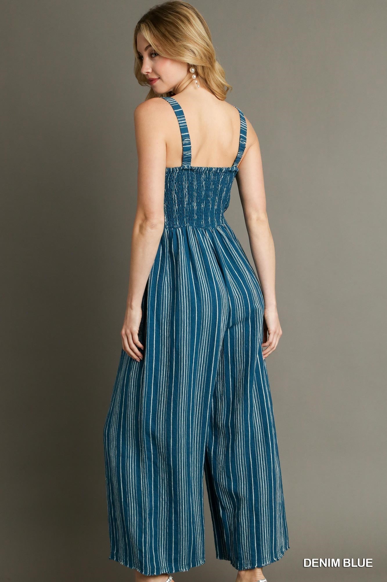 Blue Linen Stripe Jumpsuit