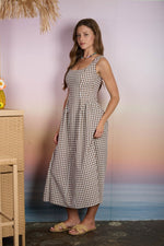 Brown Gingham Midi Dress