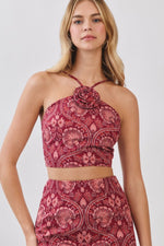 Paisley Rosette Halter Crop