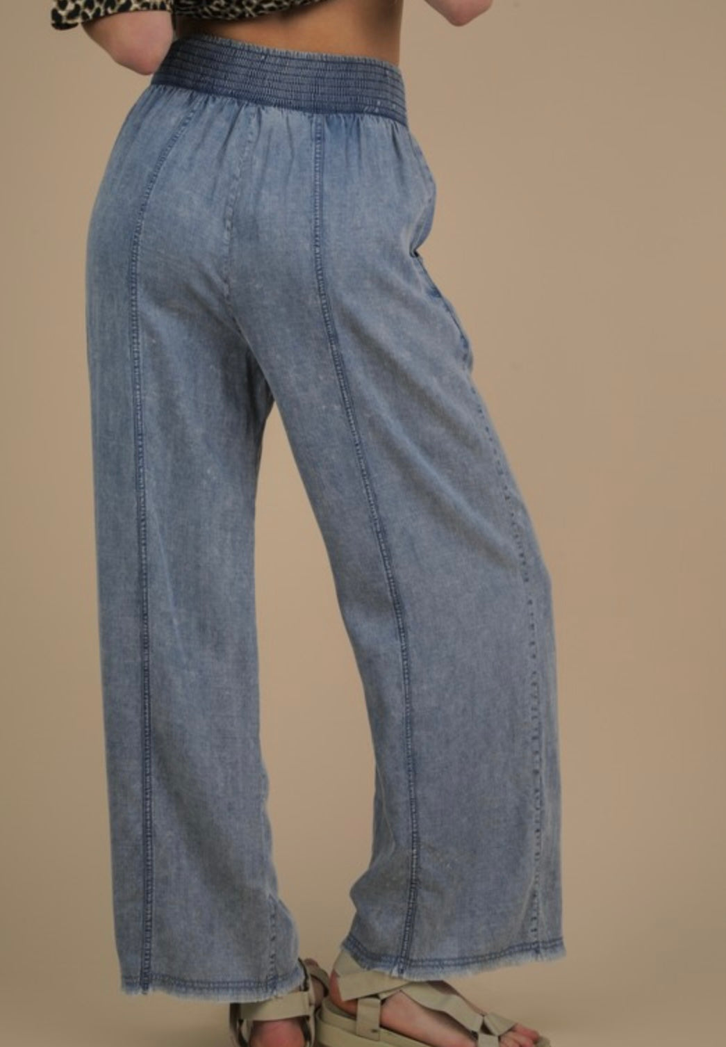 Smocked Chambray Pants