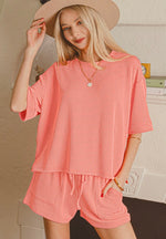 Coral Ribbed Short Set