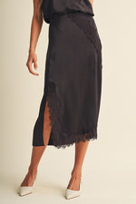 Chocolate Satin Lace Midi Skirt