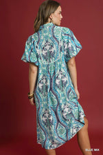 Blue Abstract Midi Dress