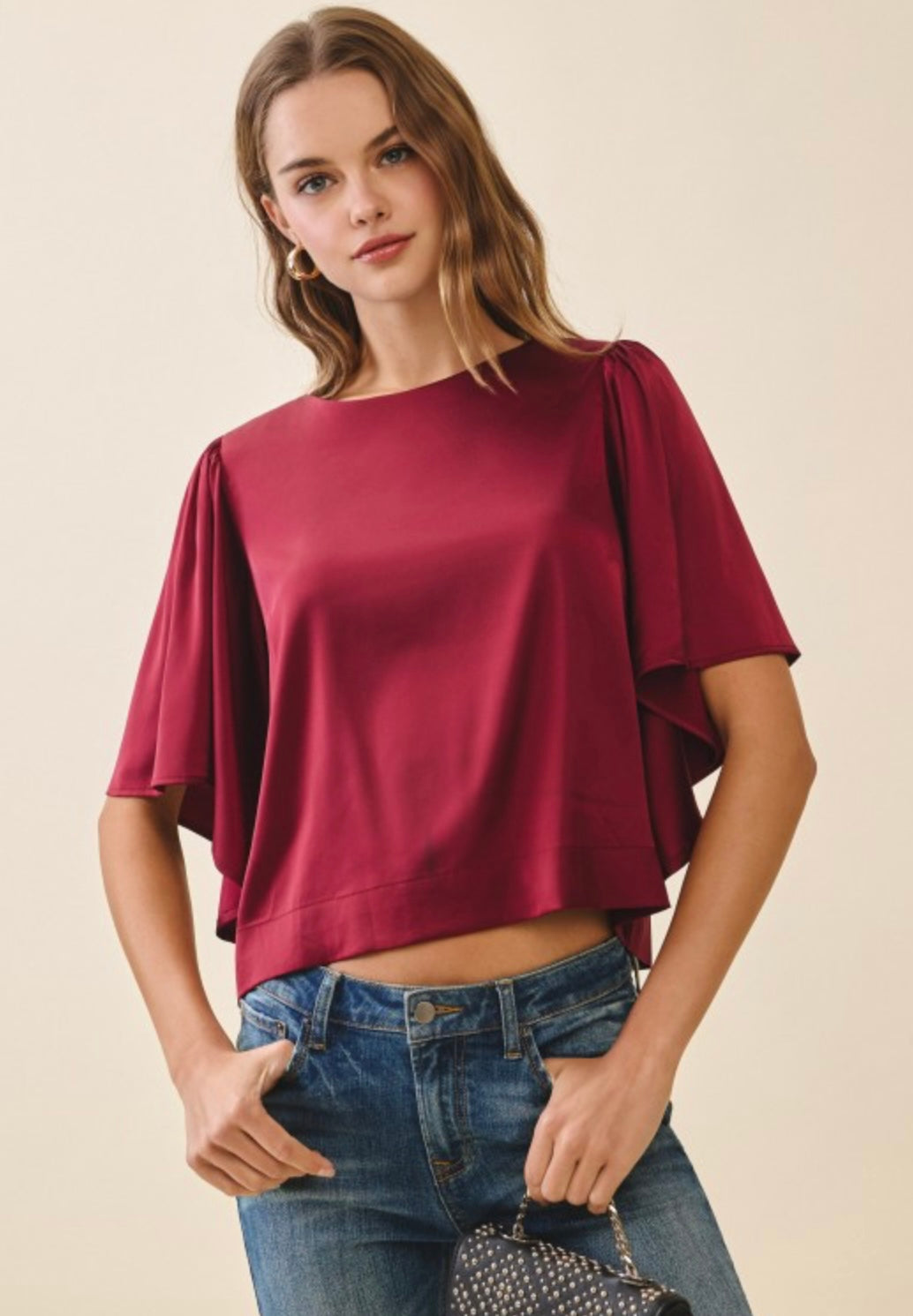 Flutter Sleeve Satin Top