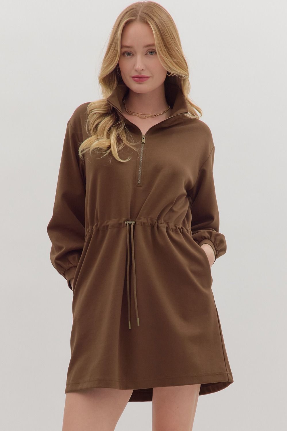 Coffee Half Zip Dress