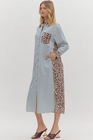 Stripe Leopard Midi Dress