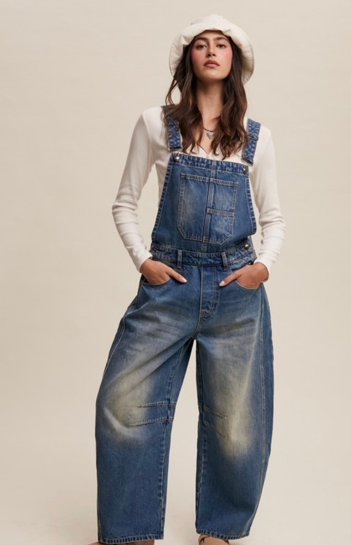 Denim Barrel Overalls