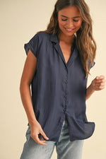 Navy Cap Sleeve Blouse