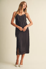Chocolate Satin Lace Midi Skirt