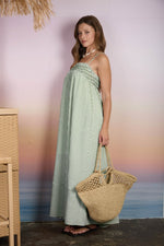 Embroidered Green Stripe Maxi Dress