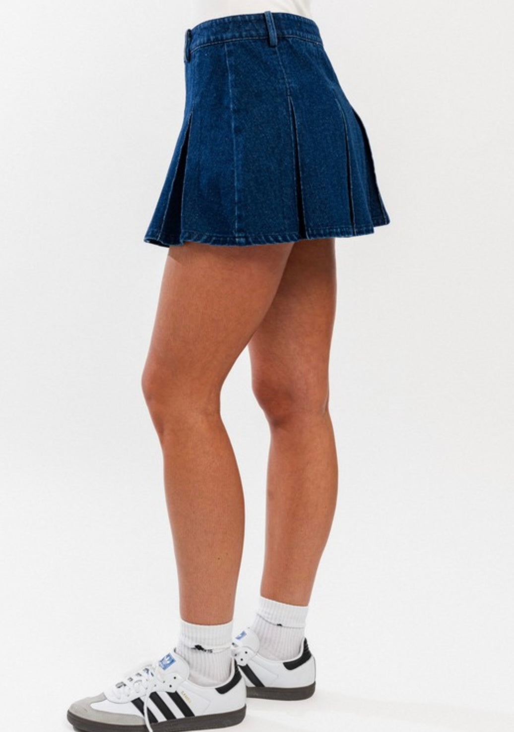 Denim Pleated Mini Skirt