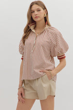 Stripe half-zip top
