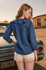 Ruffled Collar Chambray Top