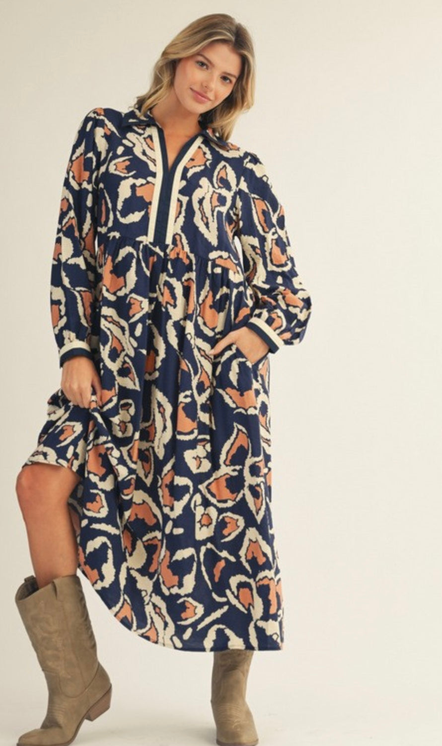 Boho Navy Midi Dress