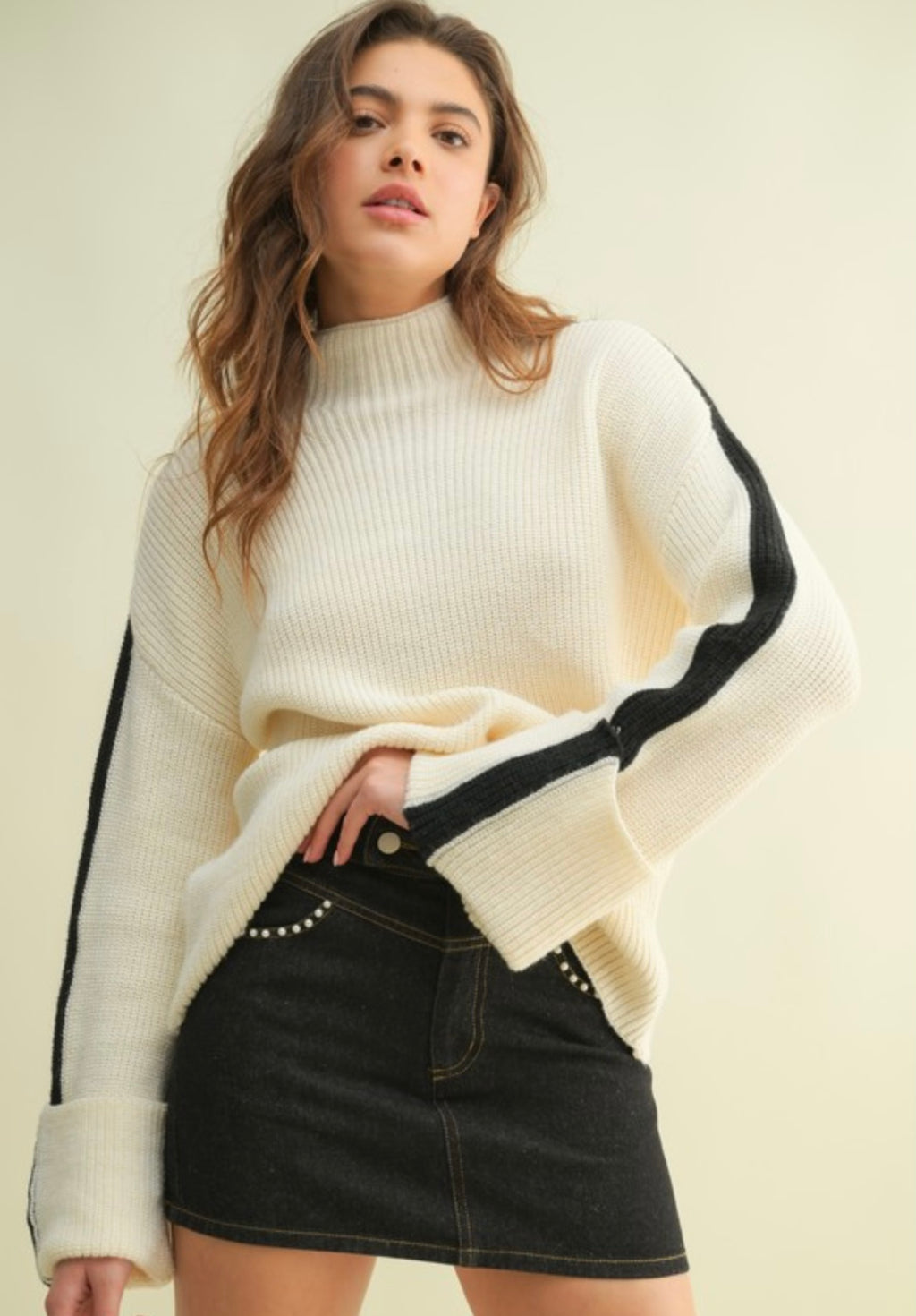 Mock Neck Contrast Sweater