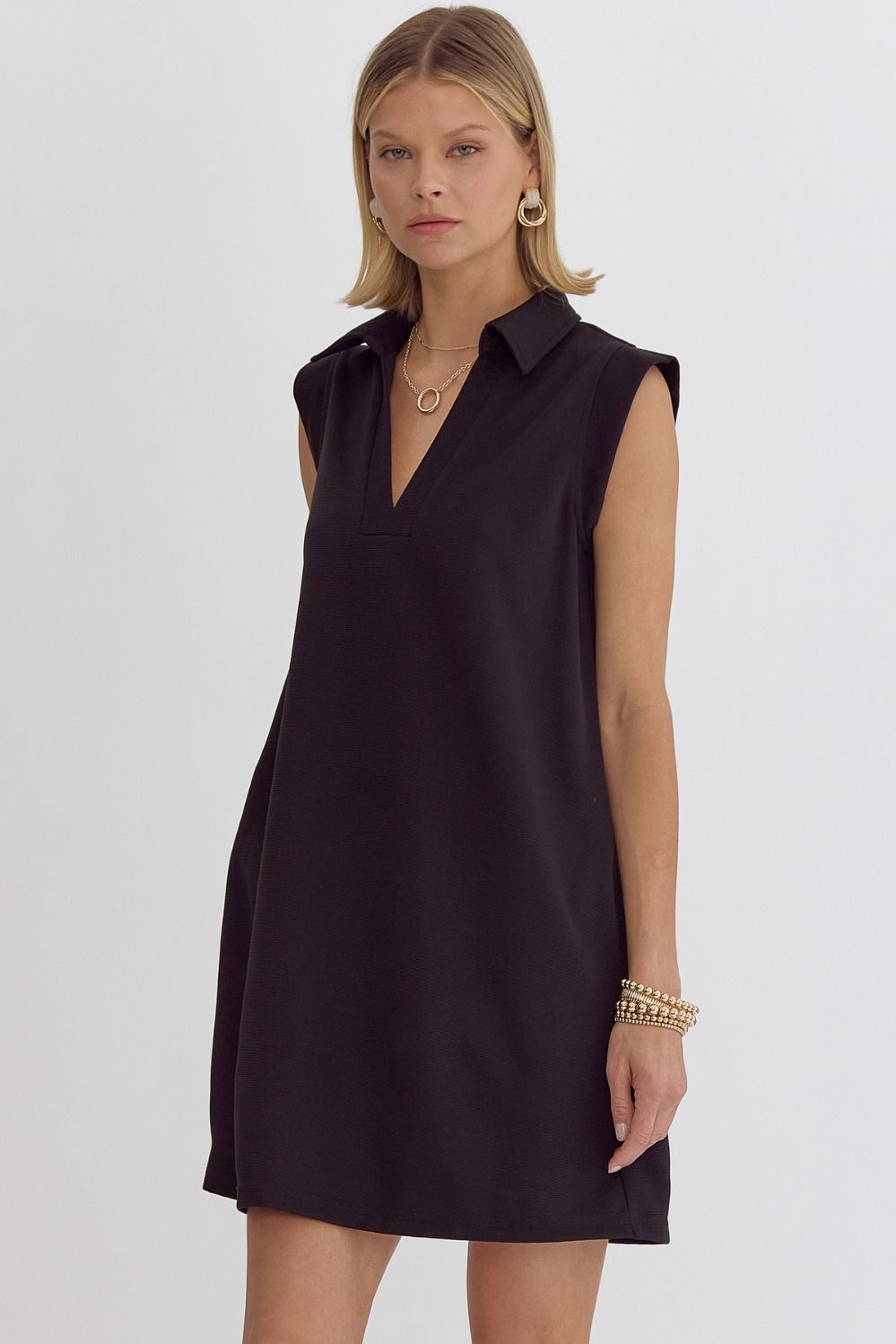 Black Textured Shift Dress