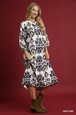 Navy Abstract Midi Dress