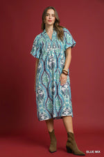 Blue Abstract Midi Dress