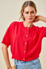 Red Short Sleeve Cardigan