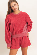 Contrast Fleece Shorts Set