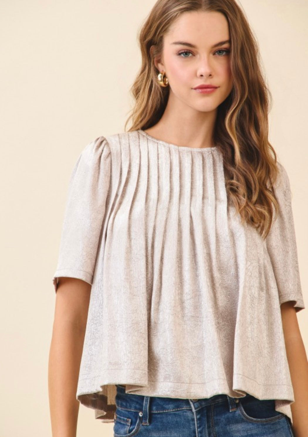 Pleated Metallic Top