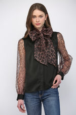 Mixed Media Tie Blouse