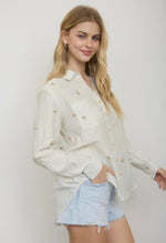Olive Stripe Embroidered Top