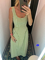 Green Gingham Midi Dress