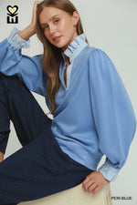 Stripe Ruffle Neck Top