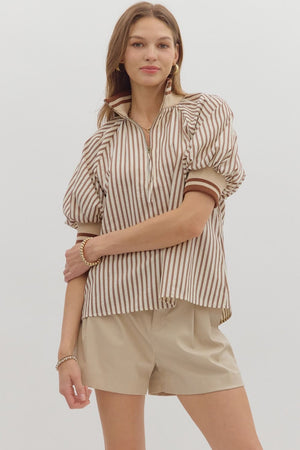 Stripe half-zip top
