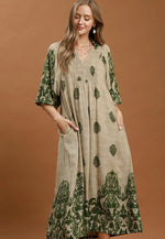 Border Print Smocked Midi