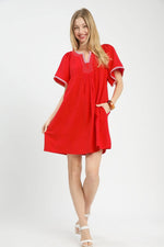 Linen Trim Tunic Dress
