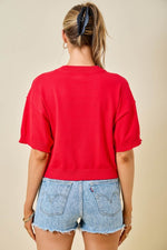 Red Short Sleeve Cardigan