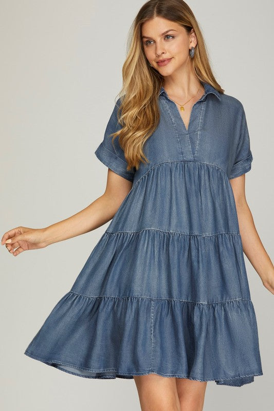 Chambray Tiered Dress