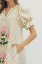 Embroidery Stripe Midi Dress