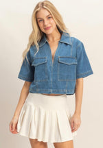 Denim V-Neck Cropped Top