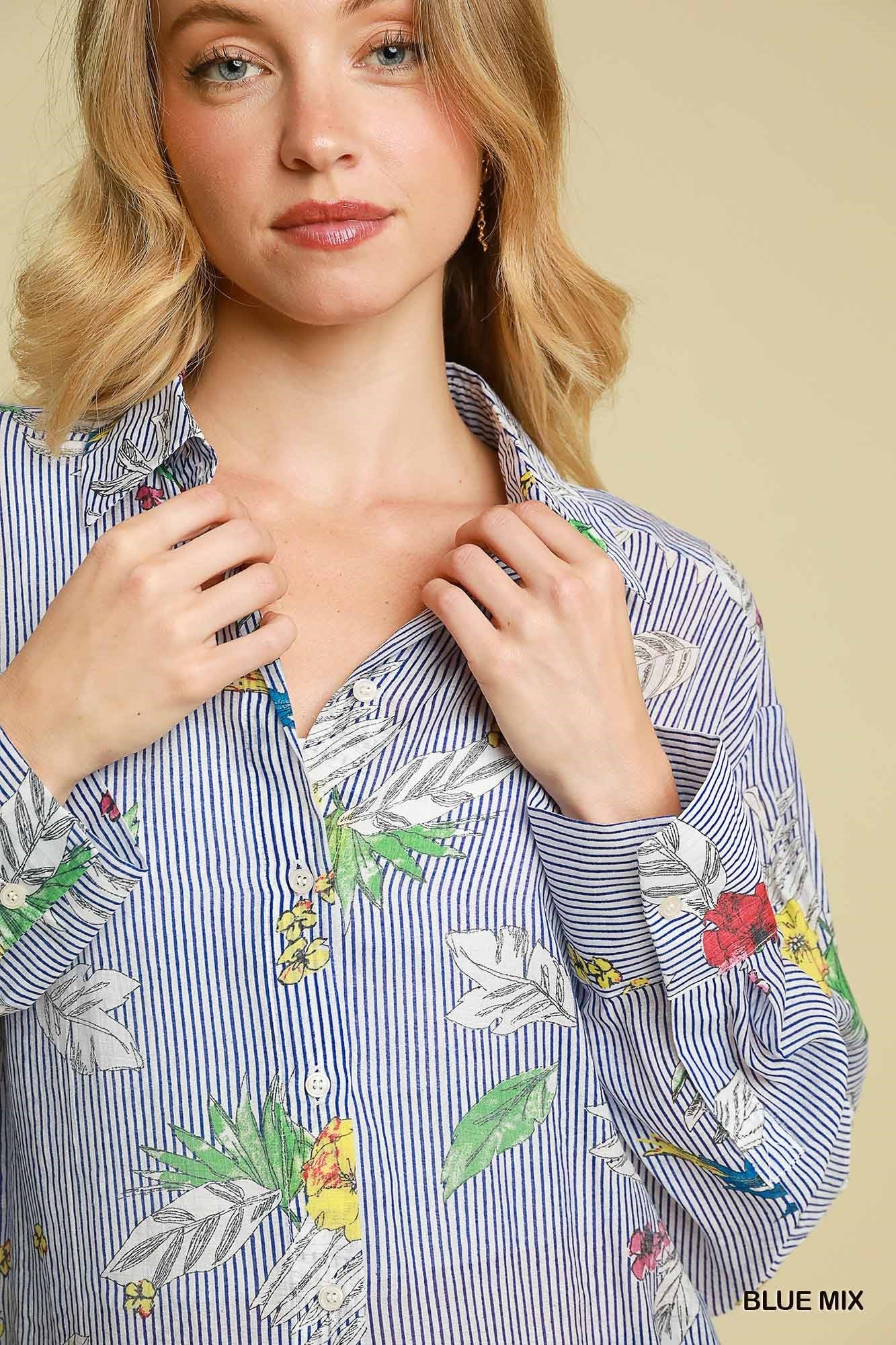 Floral Stripe Button Down