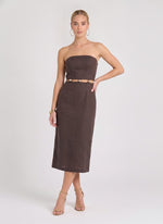 Strapless Brown Midi Dress
