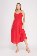 Red Smocked Maxi