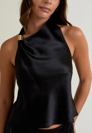 Black Satin Halter Top