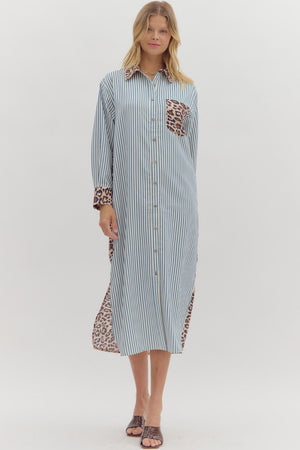 Stripe Leopard Midi Dress