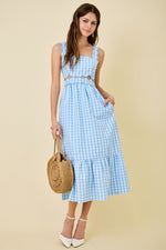Blue Gingham Cut Out Dress