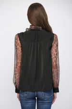 Mixed Media Tie Blouse