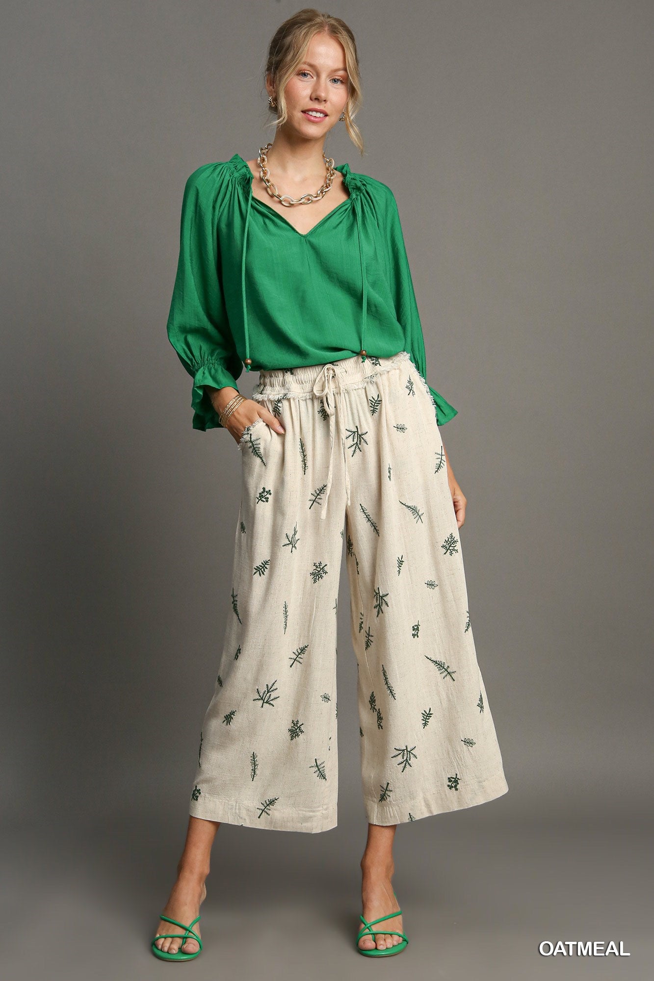 Linen Leaf Cropped Pants