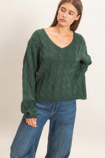 Cabled V-Neck Sweater
