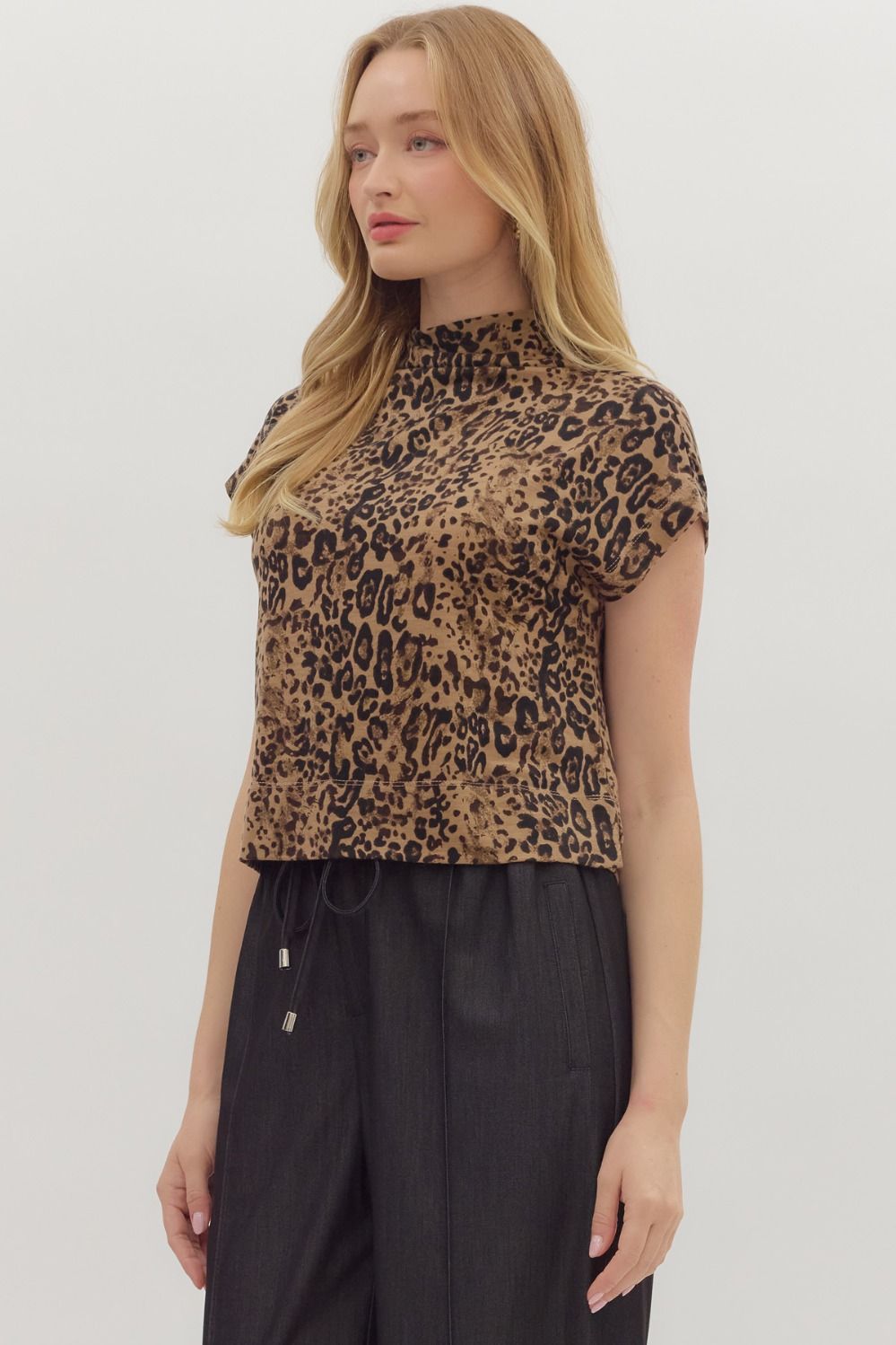 Mock Neck Leopard Top