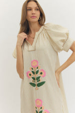 Embroidery Stripe Midi Dress