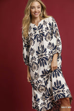 Navy Abstract Midi Dress