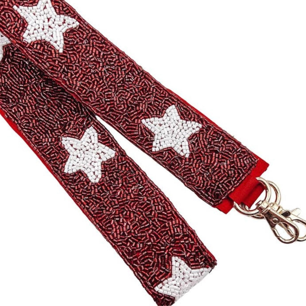 Maroon/White Beaded Star Strap